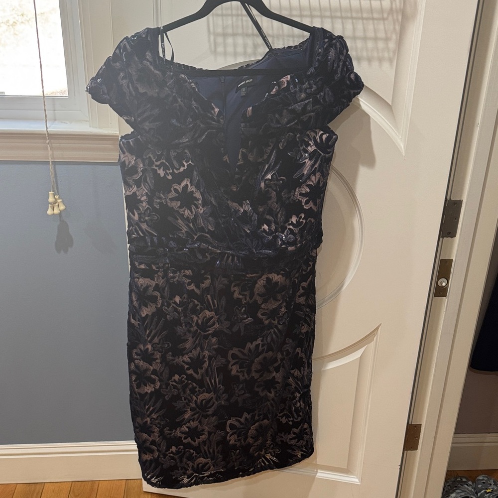 Tadashi Shoji Navy and Pink Floral Mini Dress